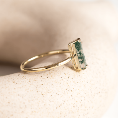 Minimalist moss agate ring HERMIONE
