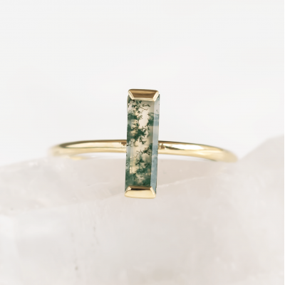 Minimalist moss agate ring HERMIONE