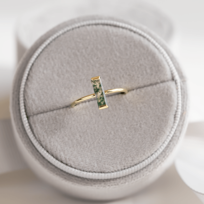 Minimalist moss agate ring HERMIONE