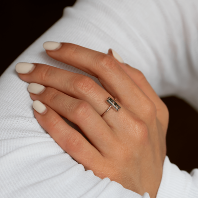 Minimalist moss agate ring HERMIONE