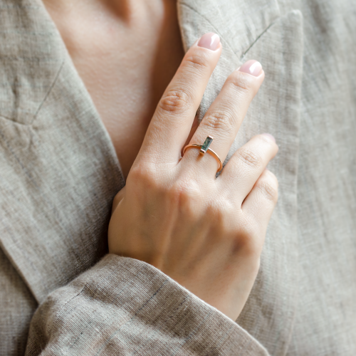 Minimalist moss agate ring HERMIONE