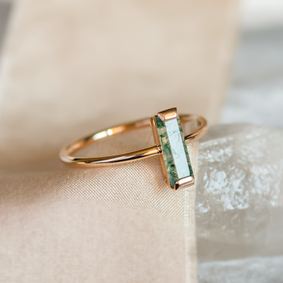 Minimalist moss agate ring HERMIONE