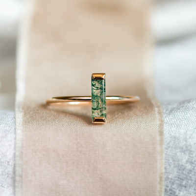 Minimalist moss agate ring HERMIONE