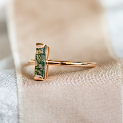 Minimalist moss agate ring HERMIONE