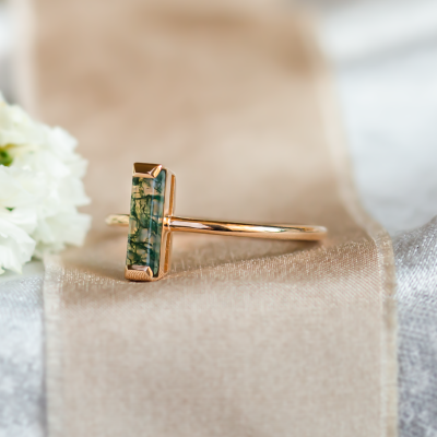 Minimalist moss agate ring HERMIONE