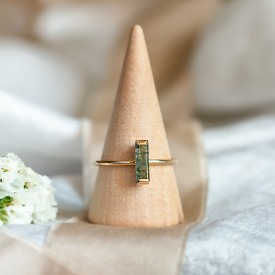 Minimalist moss agate ring HERMIONE