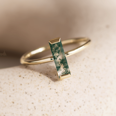 Minimalist moss agate ring HERMIONE