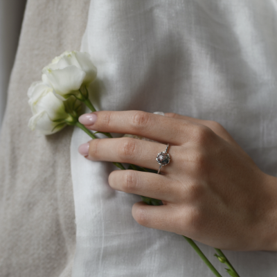 Zlatý minimalistický prsten s mechový achátem HILL