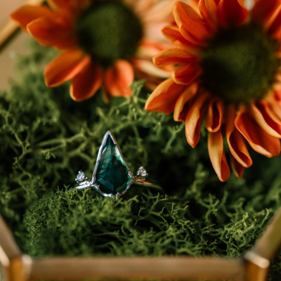 Zlatý prsten s mechovým achátem a diamanty KIRA