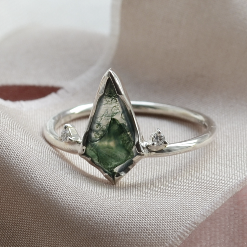 Gold ring with moss agate and diamonds KIRA