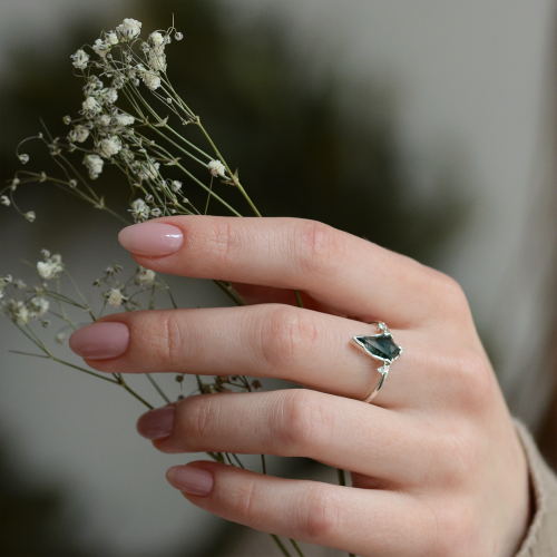 Gold ring with moss agate and diamonds KIRA