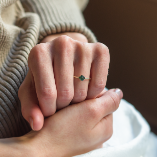 Minimalist engagement ring with moss agate MAGGIE