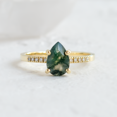 Zásnubní prsten s mechovým achátem a diamanty MARTINA