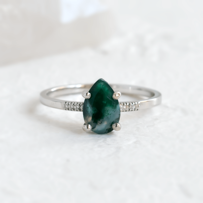 Zásnubní prsten s mechovým achátem a diamanty MARTINA