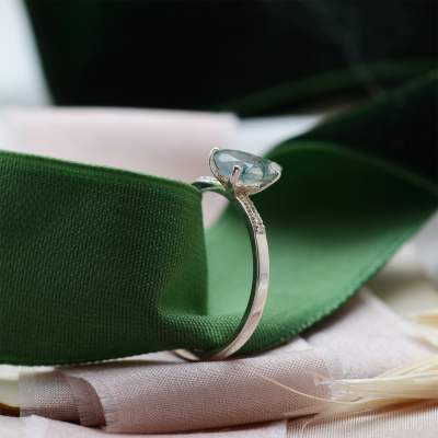 Mossagate engagement ring with diamonds MARTINA