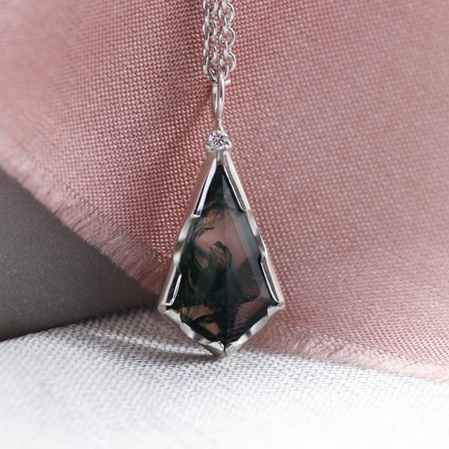 Přívěsek s mechovým achátem a diamantem MATTIA