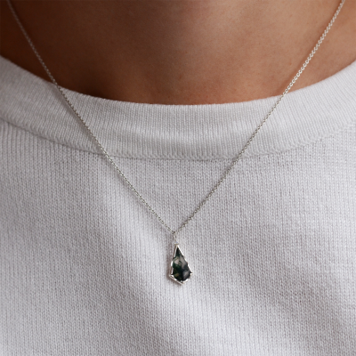 Moss agate pendant with diamond MATTIA