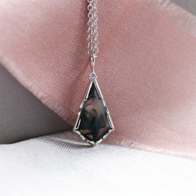 Moss agate pendant with diamond MATTIA