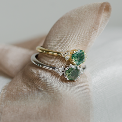 Noble gold ring with moss agate and diamonds MONNY