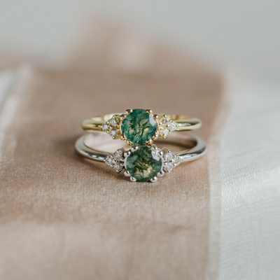 Zdobený prsten s mechovým achátem a diamanty ze zlata MONNY