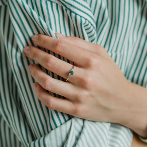 Noble gold ring with moss agate and diamonds MONNY