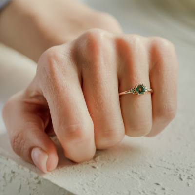 Noble gold ring with moss agate and diamonds MONNY