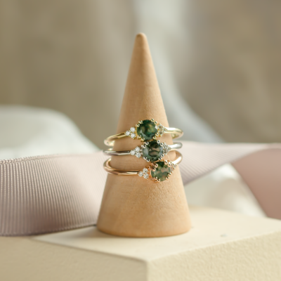 Noble gold ring with moss agate and diamonds MONNY