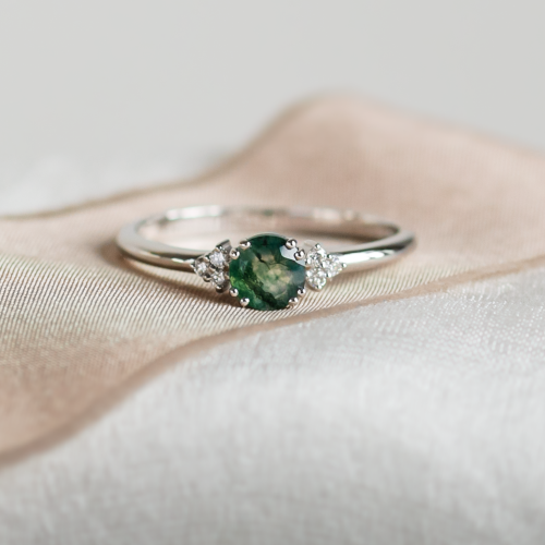 Noble gold ring with moss agate and diamonds MONNY