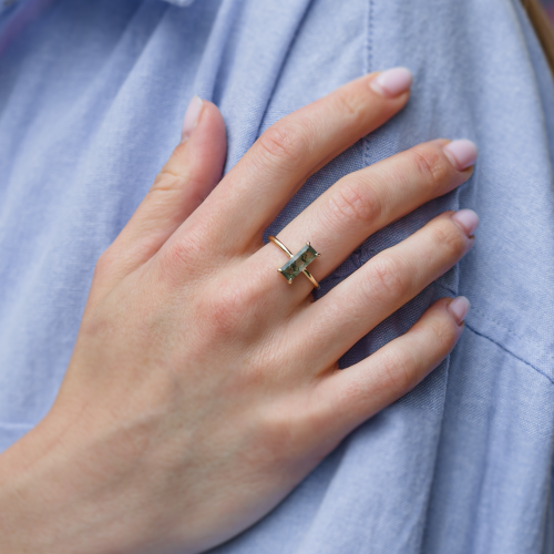 Gold ring with moss agate MOS