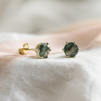 Gold earrings with moss agate REBE