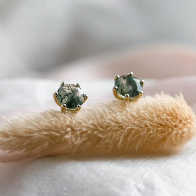 Gold earrings with moss agate REBE
