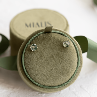 Zlaté náušnice s mechovými acháty REBE