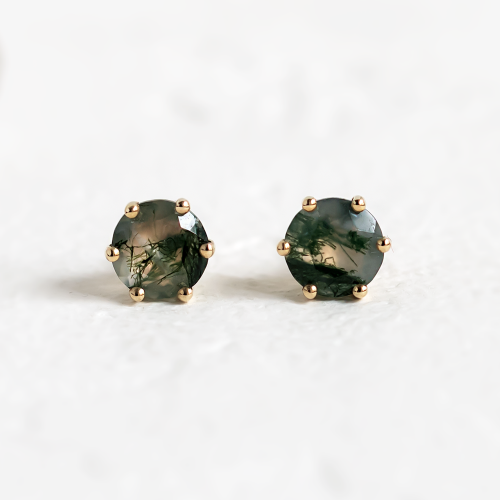 Gold earrings with moss agate REBE