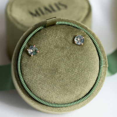 Gold stud earrings with moss agate REBECCA