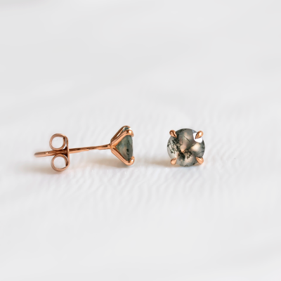 Gold stud earrings with moss agate REBECCA