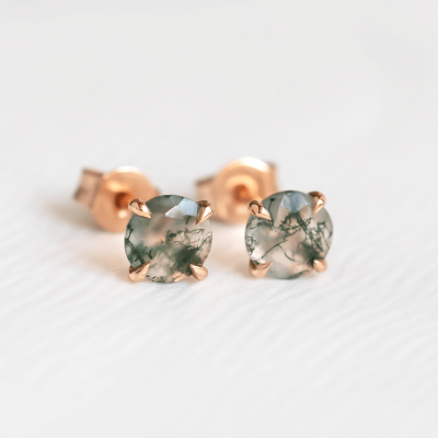 Gold stud earrings with moss agate REBECCA