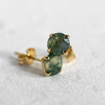 Gold stud earrings with moss agate REBECCA