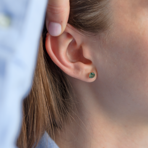 Round gold stud earrings with moss agate RENE