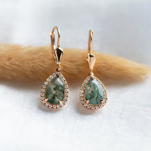 Beautiful moss agate and diamond earrings ROYA