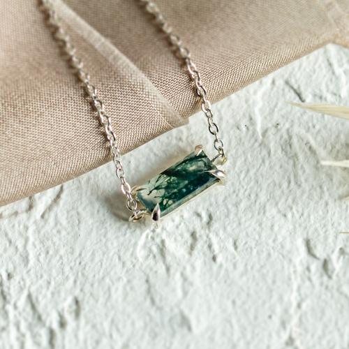 Gold bracelet with baguette moss agate SINDAR