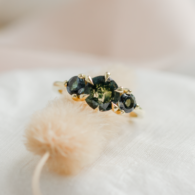 Gold ring with moss agate and blue topaz SYLT