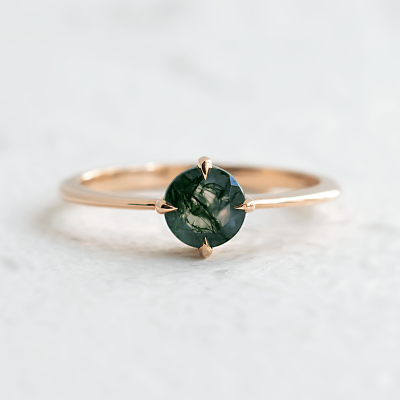 Minimalist moss agate enagegement ring THOR