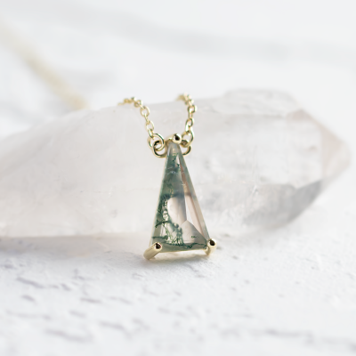 Gold pendant with triangle moss agate ZUZY