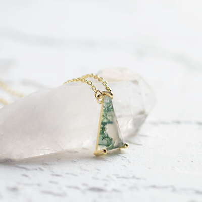 Gold pendant with triangle moss agate ZUZY