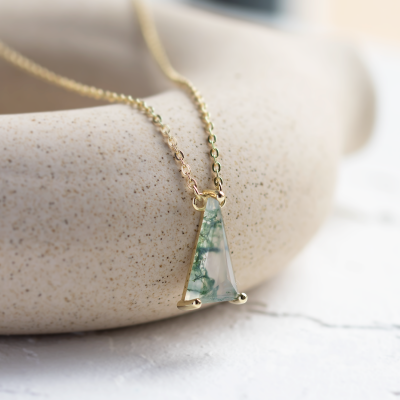 Gold pendant with triangle moss agate ZUZY