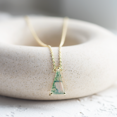 Gold pendant with triangle moss agate ZUZY