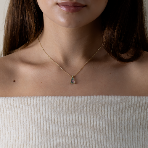 Gold pendant with triangle moss agate ZUZY