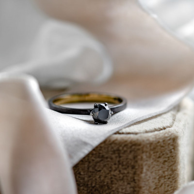 Black diamond ring in black rhodium NEROS