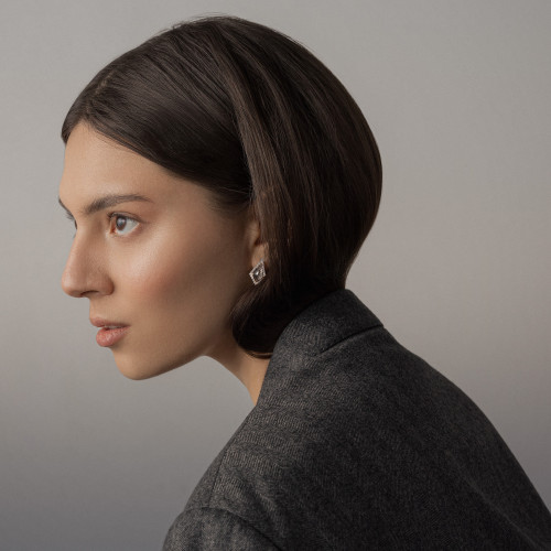 Statement earrings with rutile quartz and side diamonds ALEXIS