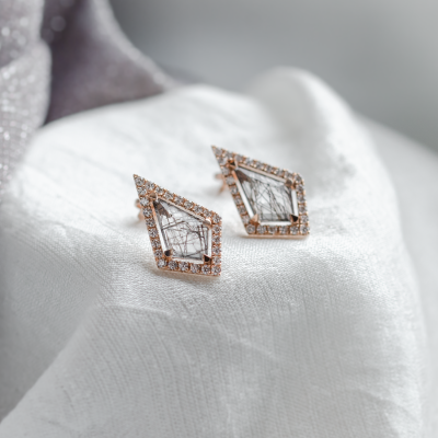Statement earrings with rutile quartz and side diamonds ALEXIS